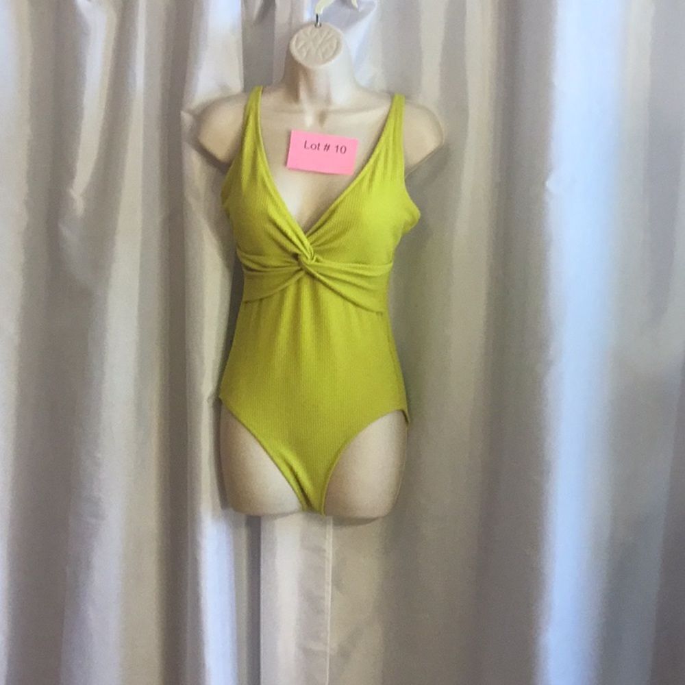 Waffle knit 1 piece swim suit in a greenish yellow color size small OLD NAVY